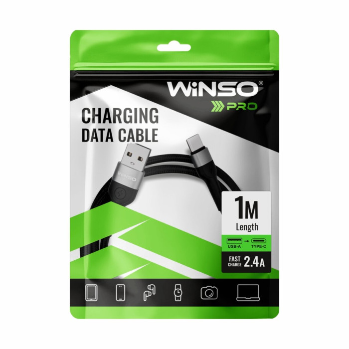 Кабель Winso Pro USB to Type-C TPE+плетіння 1м чорний