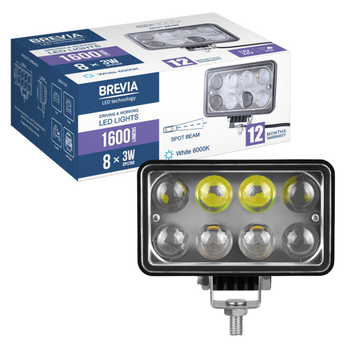 Фара світлодіодна Brevia Epistar 4D Spot 10-30V, 24W (8x3W), 1320Lm, 1шт