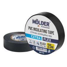 Стрічка ізоляційна ПВХ Molder 0,13x19мм 25м чорна, професійна, вогнетривка