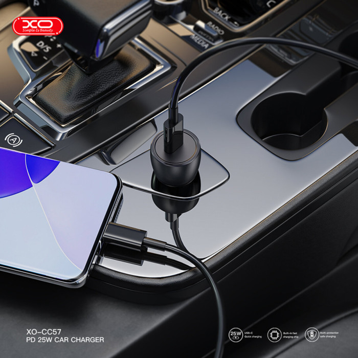 Автомобільний зарядний пристрій XO CC57 PD25W Smart Metal Single C Port чорний