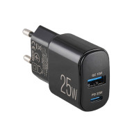 Мережевий зарядний пристрій Brevia ePower PD25W USB-C+USB-A чорний