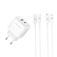 Мережевий зарядний пристрій XO L137 PD20W/QC18W 1USB-A+1USB-C + Type-c кабель білий