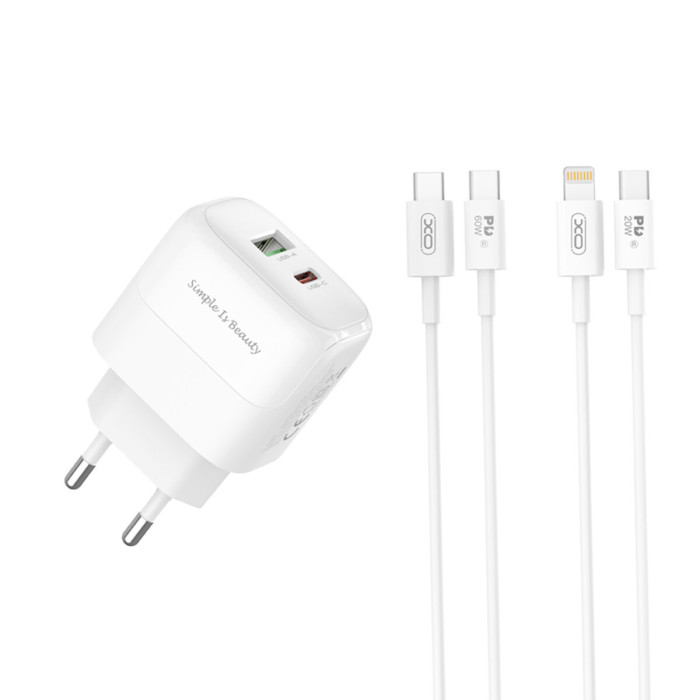 Мережевий зарядний пристрій XO L137 PD20W/QC18W 1USB-A+1USB-C + Type-c кабель білий