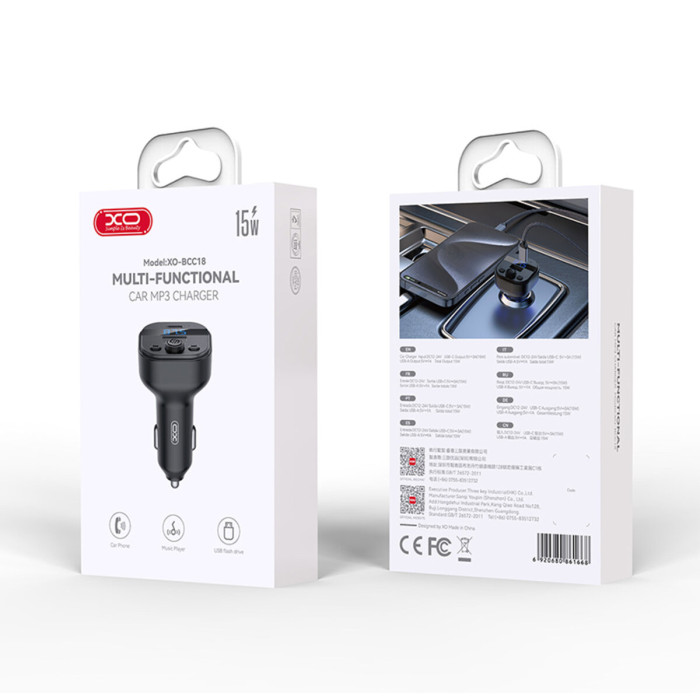 FM-трансмітер XO BCC18 Smart Bluetooth+MP3 Type-C чорний