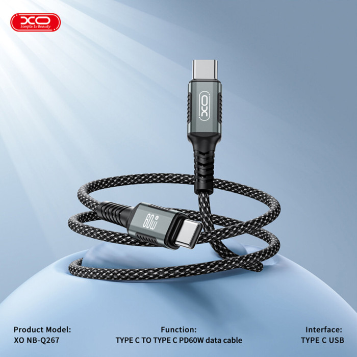 Кабель XO Magnetic Braided Type-C to Type-C 60W 1м чорний