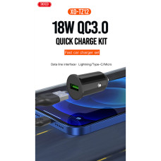 Автомобільний зарядний пристрій XO TZ12 QC3.0 18W + Lightning кабель чорний