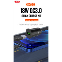 Автомобільний зарядний пристрій XO TZ12 QC3.0 18W + Type-c кабель чорний