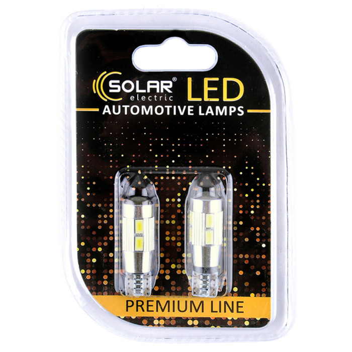 Автолампа Solar LED 12V T10 W2.1x9.5d 10SMD white, 2шт SL1348