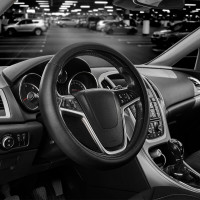 Чохол на кермо Carlife 37-39см, шкіра, чорний, біла гума, один шов