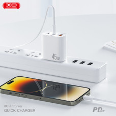 Мережевий зарядний пристрій XO L117 PD45W/QC18W 2USB-C+1USB-A білий