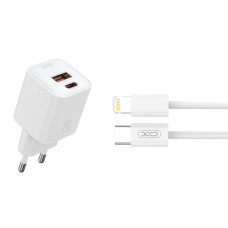 Мережевий зарядний пристрій XO L147 PD20W 1USB-A+1USB-C + Lightning cable білий