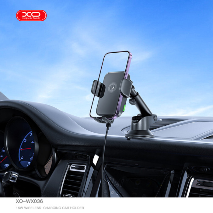 Тримач телефону автомобільний XO з бездротовою зарядкою WX036 Automatic Arm Clamp Type Wireless чорний