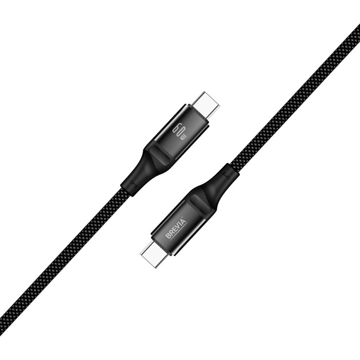 Кабель Brevia Type-C to Type-C 60W 1м, чорний ZIP (56100BCCZ1)