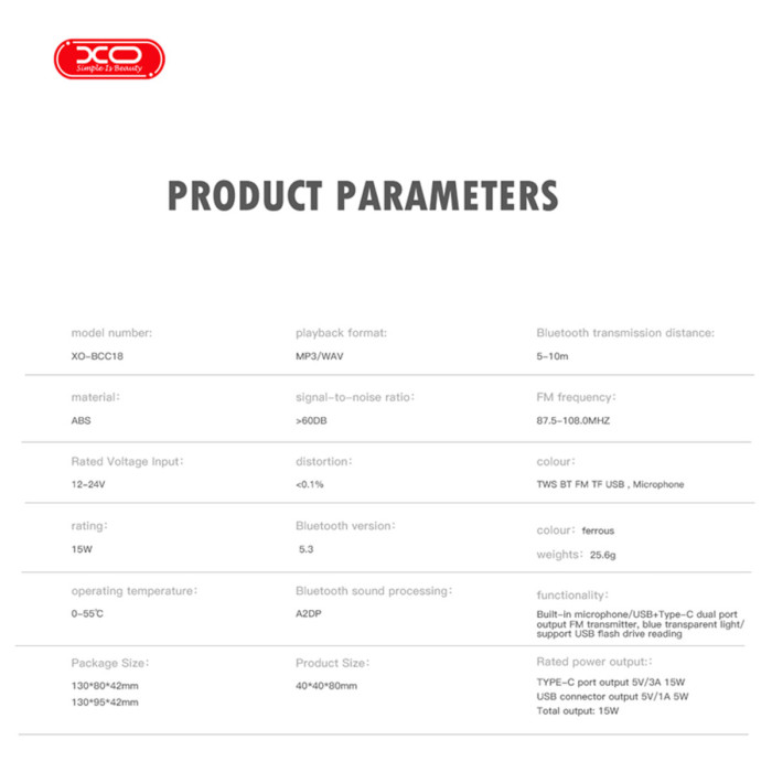 FM-трансмітер XO BCC18 Smart Bluetooth+MP3 Type-C чорний