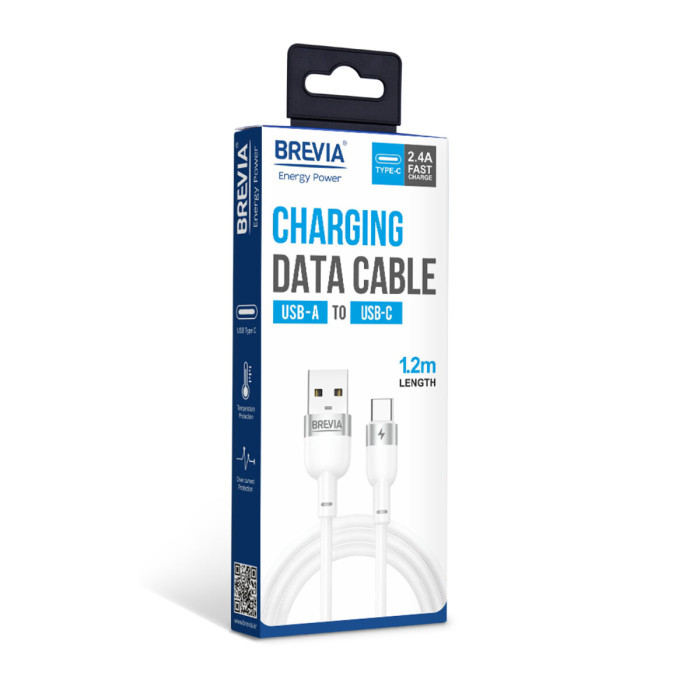 Кабель Brevia USB to Type-C 2,4А 1,2м, білий box (52120WUCC1)