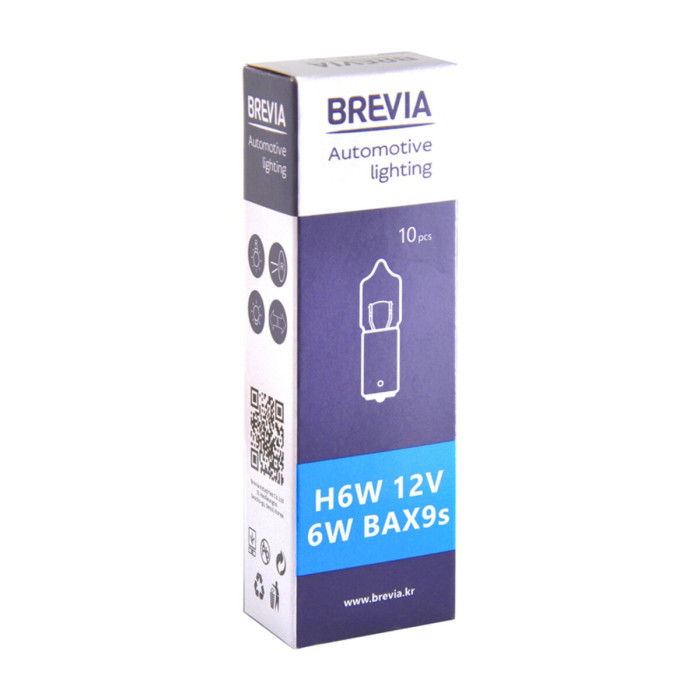 Лампа розжарювання Brevia H6W 12V 6W BA9s CP, 10шт