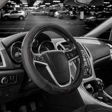 Чохол на кермо Carlife 39 - 41см, шкіра, чорний з червоною ниткою