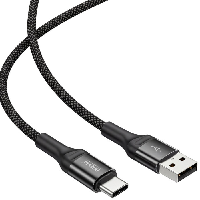 Кабель Brevia USB to Type-C 2,4А 1м, чорний ZIP (56100BUCZ1)
