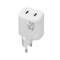 Мережевий зарядний пристрій Brevia ePowerGaN PD45W 2xUSB-C білий
