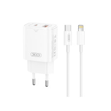 Мережевий зарядний пристрій XO L130 PD30W/QC18W 1USB-C+1USB-A + Lightning кабель білий