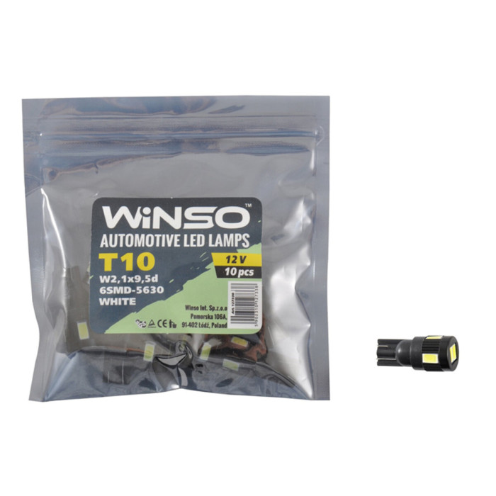 Автолампа Winso LED 12V SMD T10 W2.1x9.5d, 10шт 127330