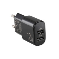 Мережевий зарядний пристрій Brevia ePower 12W 2xUSB-A чорний