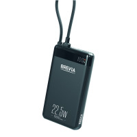 Повербанк (Power Bank) Brevia ePower 10000mAh 22,5W SuperSlim LCD чорний металік + кабель