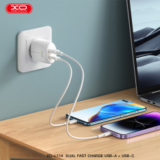Мережевий зарядний пристрій XO L114 PD20W/QC18W + Lightning кабель білий