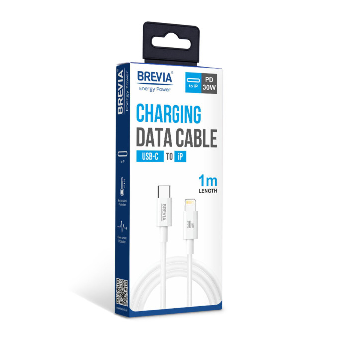 Кабель Brevia Type-C to Lightning 30W 1м, білий box (55100WCLC1)