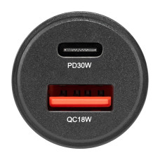 Автомобільний зарядний пристрій Brevia ePower DualCharge 30W 1xUSB-C+1xUSB-A, прозорий чорний