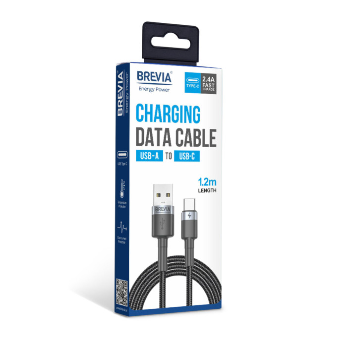 Кабель Brevia USB to Type-C 2,4А 1,2м, чорний box (53120BUCC1)