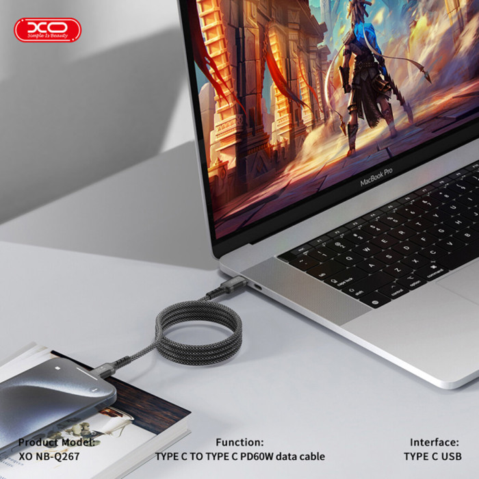 Кабель XO Magnetic Braided Type-C to Type-C 60W 1м чорний