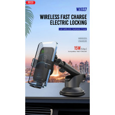 Тримач телефону автомобільний XO з бездротовою зарядкою WX027 15W Wireless Charger+Car Holder чорний