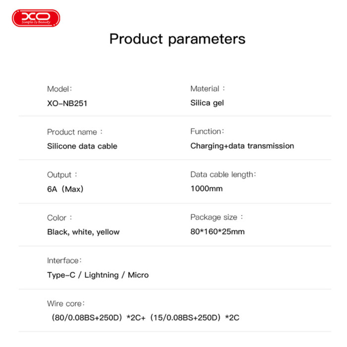 Кабель XO Liquid Silicone USB to Lightning 6A 1м білий