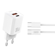 Мережевий зарядний пристрій XO L149 PD30W 1USB-A+1USB-C + Type-C кабель білий