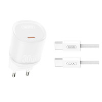 Мережевий зарядний пристрій XO L150 30W Single USB-C + Type-C кабель білий