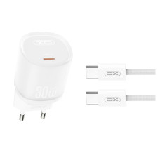Мережевий зарядний пристрій XO L150 30W Single USB-C + Type-C кабель білий