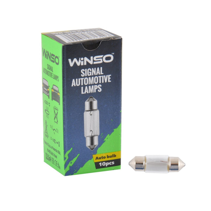 Лампа розжарювання Winso 12V C10W 10W SV8.5 T11x31, 10шт