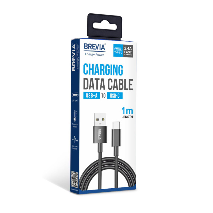 Кабель Brevia USB to Type-C 2,4А 1м, чорний box (55100BUCC1)