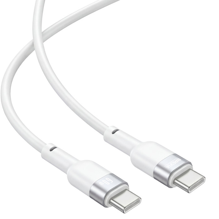 Кабель Brevia Type-C to Type-C 60W 1,2м, білий ZIP (52120WCCZ1)