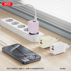 Мережевий зарядний пристрій XO L149 PD30W 1USB-A+1USB-C + Type-C кабель білий