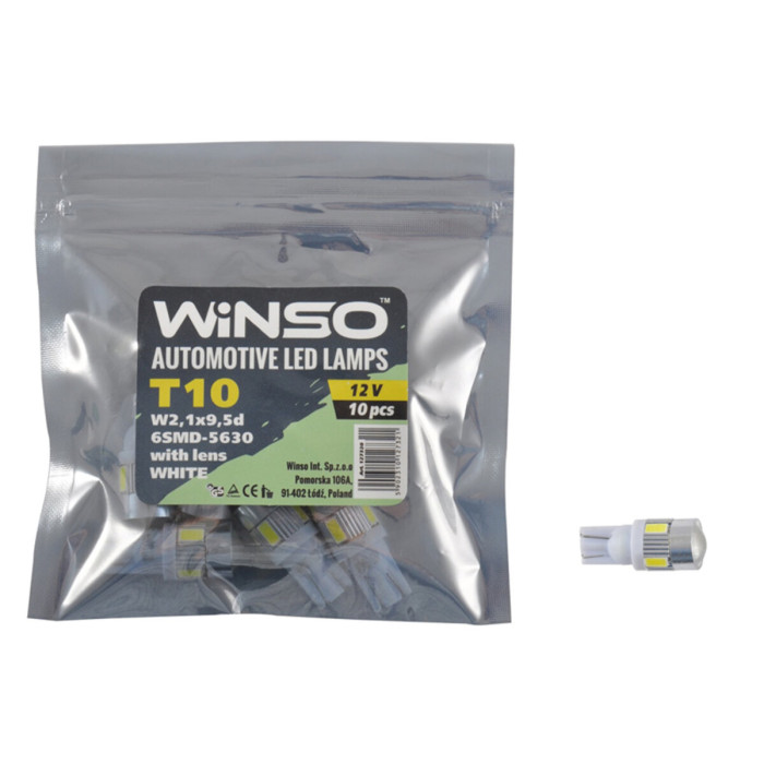 Автолампа Winso LED 12V SMD T10 W2.1x9.5d, 10шт 127320
