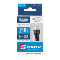 Автолампа Brevia S-Power LED W16W 210Lm 5x2835SMD 12/24V CANbus, 2шт