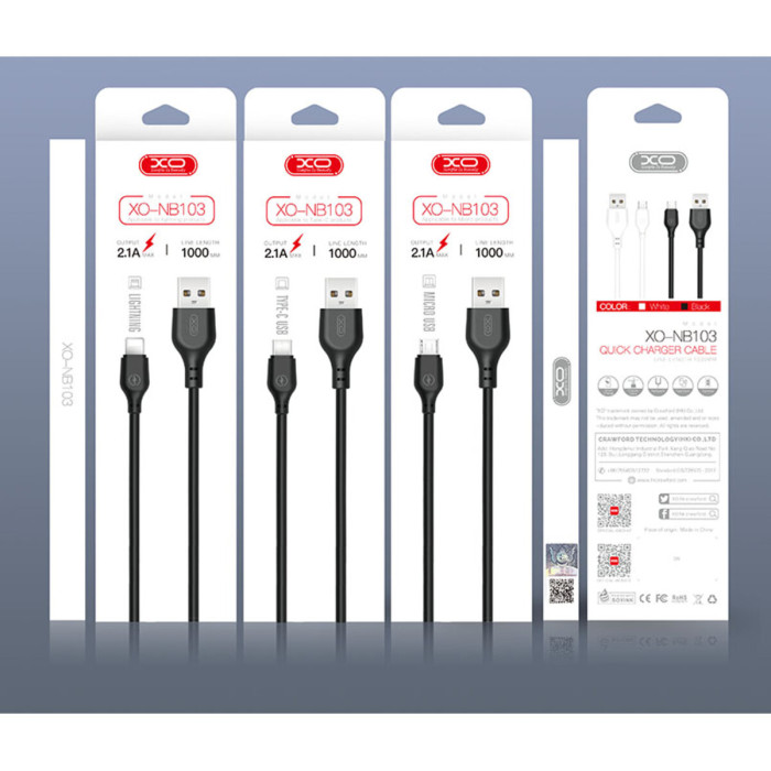 Кабель XO USB to Micro USB 2,1А 1м білий