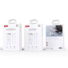 Мережевий зарядний пристрій XO CE20 PD30W/PPS33W 1USB-C + Lightning кабель білий