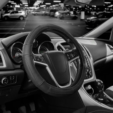 Чохол на кермо Carlife 37-39см, шкіра, чорний SW241M