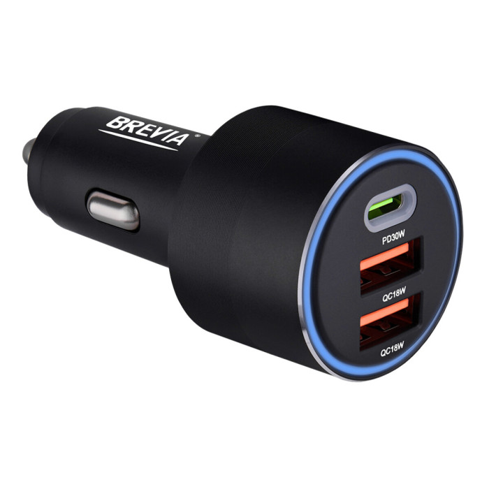 Автомобільний зарядний пристрій Brevia ePower TriCharge 66W 1xUSB-C+2xUSB-A чорний