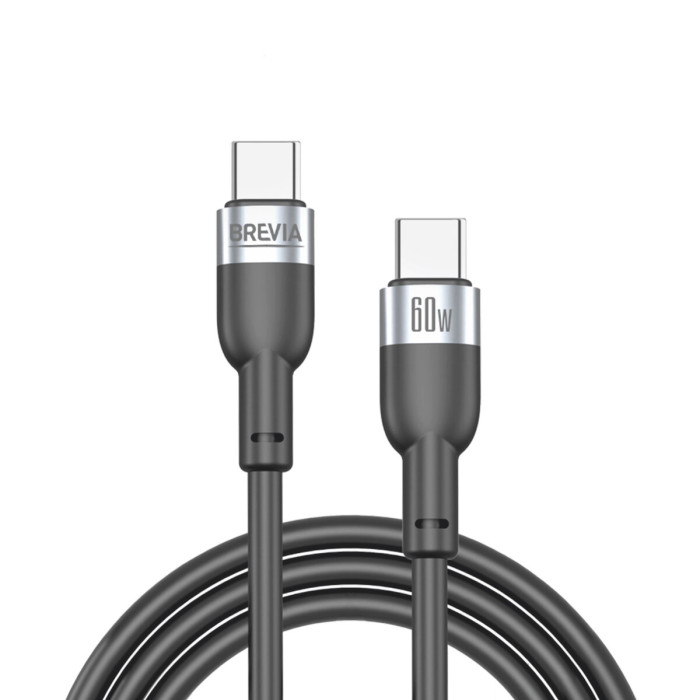 Кабель Brevia Type-C to Type-C 60W 1,2м, чорний ZIP (52120BCCZ1)