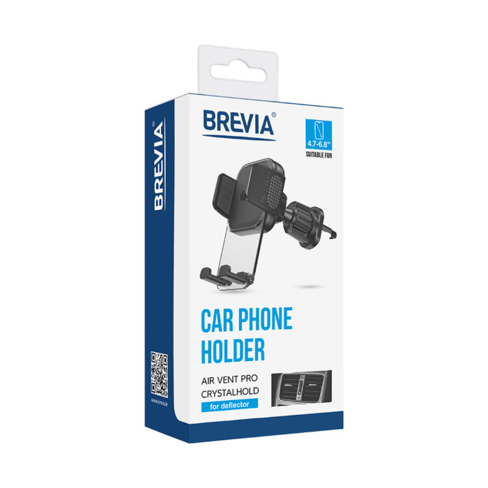 Тримач телефону автомобільний Brevia AirVent Pro СrystalHold на дефлектор, для 4.7-6.8", ширина до 90мм, чорний