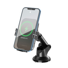 Тримач телефону автомобільний XO з бездротовою зарядкою WX027 15W Wireless Charger+Car Holder чорний